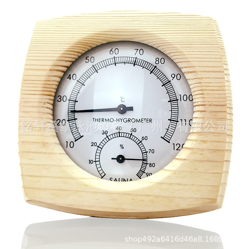 Wood-Trim Sauna Thermometer and Hygrometer, Heat-Resistant Accessory