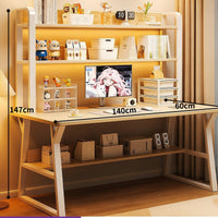 Study Table Desk with Bookshelf Computer Desk Hutch Multi-level Shelving Sturdy Steel Frame Ergonomic Workspace Suitable for Students Kids Bedroom Home Office