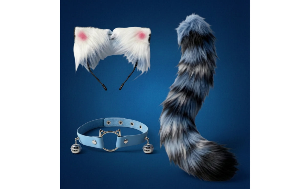 Furry Ear Headpiece Headband and Tail Set Faux Hair Canine Ears and Tail Set Soft Cuddly Texture Animal Costume Kit for Cosplayers, Cosplay, Halloween