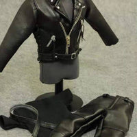 Asymmetric Zipper Black Biker Clothes Buckle Details Motorcycle Outfit Lapel Collar Biker Doll Outfit Fitted