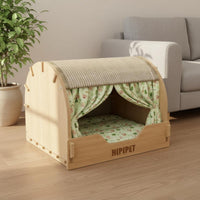 Solid Wood Frame Sisal Cat Scratcher House All-Season Use Cat Condo with Scratching Post Long-Lasting Sisal Scratching Tunnel 2-in-1 Design for Indoor