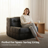 Single-Seater Cumulus Couch Grid Texture Lounge Chair Creamy & Look Space-Saving Size for Readers, Small Areas, Bedroom