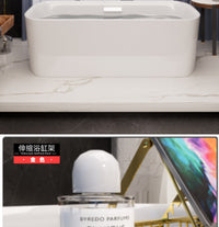 Adjustable Bathtub Caddy Tray with Tablet Stand, Stainless Steel, No-Drill Installation