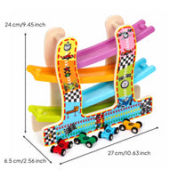 Bright Car Ramp Racer with Cars Classic Wooden Ramp Racer Tabletop Toddler Race Track Sturdy for Preschool