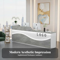 Luminous Curved Reception Desk High-Gloss Finish LED Cashier Counter Wide Countertop LED Reception Desk for Shopkeepers, Cafe, Company Entrance, Lobby