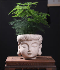 创意简约仿石花盆摆件禅意佛头佛祖园艺庭院景观绿植装饰盆栽花器