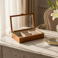 Wooden Jewelry Box Solid Wooden with Glass Lid Top Jewelry Case Vintage Jewelry Arrangement Display Box for Women, Men
