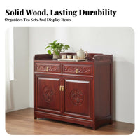 Multi-Functional Wooden Tea Cabinet Long-Lasting Construction Solid Wood Console Cabinet Traditional Design Carved Wood Sideboard Intricate Carvings for Homeowners, Interior Decorators, Renters, Living Room, Office, Bedroom, Hallway