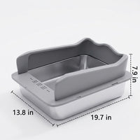 Cat Toilet Stainless Steel Litter Tray, Semi-Enclosed Litter Pan for All Cats, Odor Control Indoor Home for Cats, Never Absorbs Odor, 50x35cm