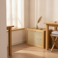 Breathable Storage Cabinet with Woven Door Modular Storage Cabinet with Doors Space-Saving Wooden Bin Multi-Use for Bedroom, Small Apartments, Entryway