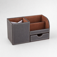Office Organizer Desk Pen Holder with Compartments, Rectangular Faux Leather Organizers and Accessories, Workspace Organization for Professionals