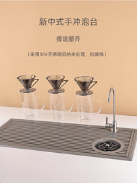 New Chinese Style Tea Shop Stainless Steel Tea Tray with Cup Washer and Drain