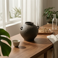 Ceramic Vase with Handles Vintage Hammered Ceramic Vase Artisanal Vessel for Entryway Table
