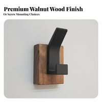 Drill-without Drilling Installation Black Walnut Wood Hanger Easy to Install Walnut Wood Coat Hanger Multi-Functional for Behind Door