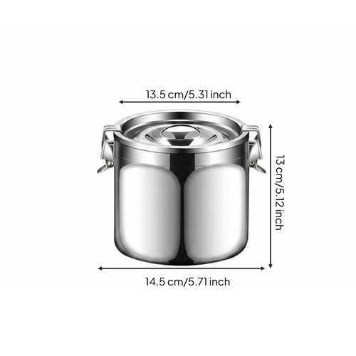 Airtight Stainless Steel Canister Cylindrical Lock Clip Food Container Silver