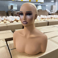 欧美仿真模特头假发拍照展示双肩黑人头模PVC扎针模型头MANNEQUIN