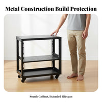 2 Pieces Server Rack Network Rack IT Hardware Rolling Cabinet Durable Steel Construction Suitable for Studio Living Room Home Office