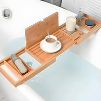 Bamboo Bathtub Tray Multi-Functional Bath Tray with Tablet Holder