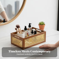 Woven Rectangular Bin Handwoven Organizer Basket Space Saving for Office Workers