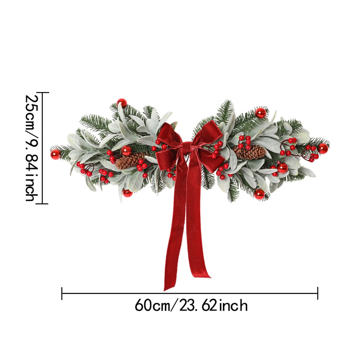 Christmas Swag with Bow Horizontal Christmas Swag Festive Hanging Decoration for Entryway