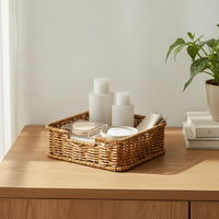 Imitation Rattan Tissue Holder Nordic Style Desktop Organizer Basket Multifunctional Woven Napkin Basket for Office Desk, Washroom, Picnic