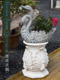 Garden Swan Flower Pot with Roman Column Decorative Ornament