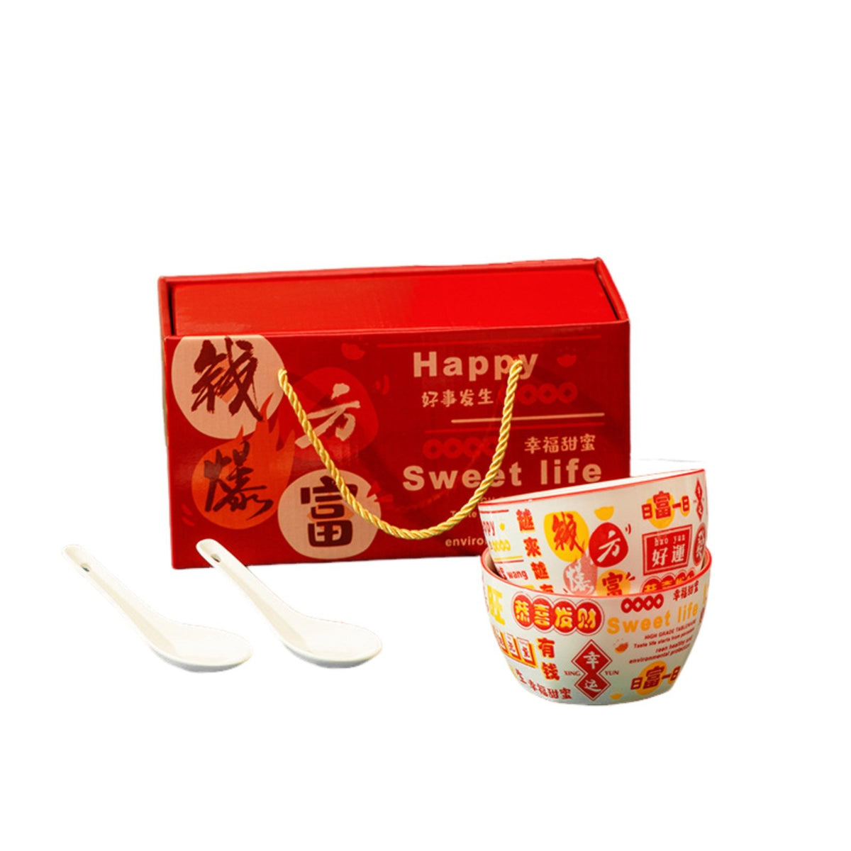 Red Festive Ceramic Tableware Set, Gift Box, Holiday Blessing, Suitable for Adults