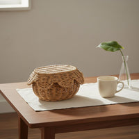 Lidded woven Basket Dust Protection Textile Container Basket Characteristic Edge Shape Storage Box for Dresser Top