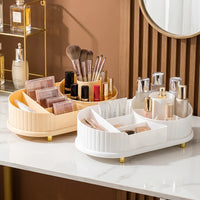 Multi-Compartment Cosmetic Organizer with Lid, Plastic, Simple Style, for Brushes and Lipstick