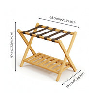 Bamboo Luggage Rack with Shelf Space-Saving Furniture Heavy-Duty for Guests
