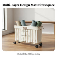 Space-Saving Design Floor Standing Mat Holder Multi-Purpose Exercise Mat Storage Cart Heavy-Duty Construction Rolling Workout Gear Rack Japanese Aesthetic for Fitness Enthusiasts, Yogis, Laundry Room, Bathroom
