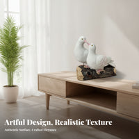 Dove Figurine Pair Bark-Like Wood Base Ornament Decorative for Garden, Villa