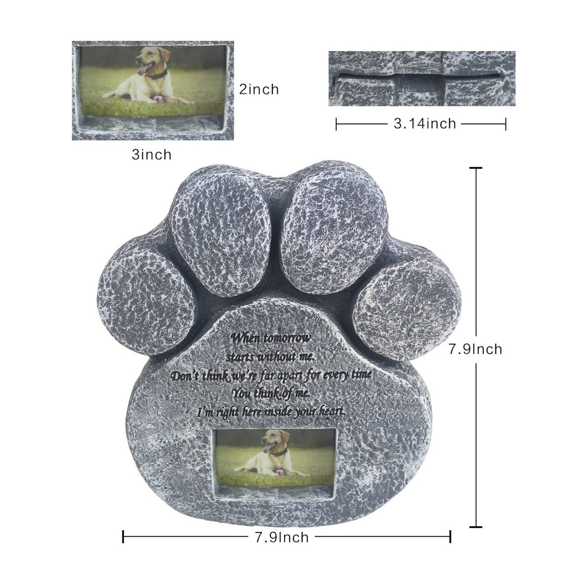 Pet Headstone Picture Frame Engraved Message Paw Print Memorial Stone