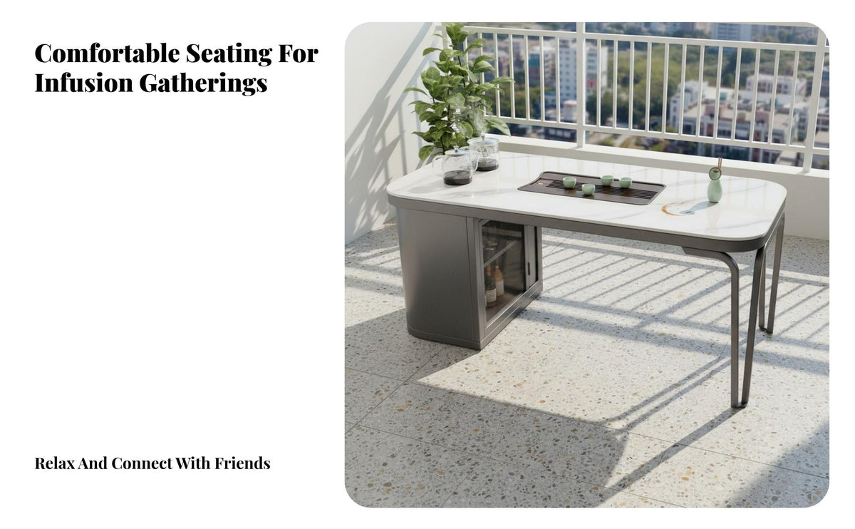 Minimalist Design Table with Integrated Water Dispenser Heat Resistant Home Furniture Multifunctional Design Food-Grade Surface for Tea Enthusiasts, Hosts, Homeowners, Balcony, Living Room, Reception Area, Office