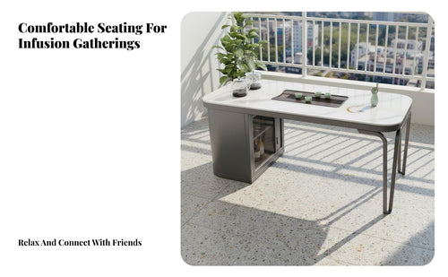 Minimalist Design Table with Integrated Water Dispenser Heat Resistant Home Furniture Multifunctional Design Food-Grade Surface for Tea Enthusiasts, Hosts, Homeowners, Balcony, Living Room, Reception Area, Office