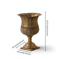 Pedestal Vase Antique-Vintage-Look Vase with Edge Embossed Urn with Square Base for Living Room