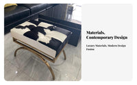 Square Cowhide Pouf Minimalist Design Low Stool sturdy Wood Frame for Homeowners