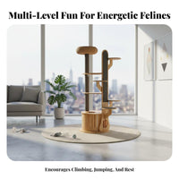 Multi-Level Wooden Climbing Tower abrasionResistant Posts Multi-Level Tower with Condo and Perches Sturdy Construction Cat Furniture for Indoors, Home