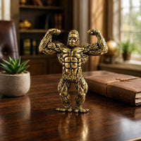 Brass Gorilla Figurine Textured Surface Creature Decor Gold-Toned