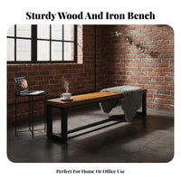 Backless Wood Top Bench Utilitarian & Look Farmhouse Dining Bench Sturdy Construction Long Stool for Home Dwellers, Families, Kitchen, Entryway