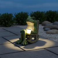 Frog Rocking Chair Statue Weather Resistant Solar Frog Garden Light Auto