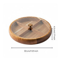 Round Wooden Snack Tray with Lid Lidded Nut Tray 4 Compartments for Living Room
