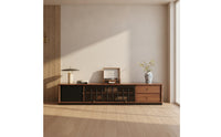 Retro TV Cabinet with Glass Doors Fully Assembled TV Stand with Glass Doors Solid Wood Credenza Sturdy for Decorators, Living Room
