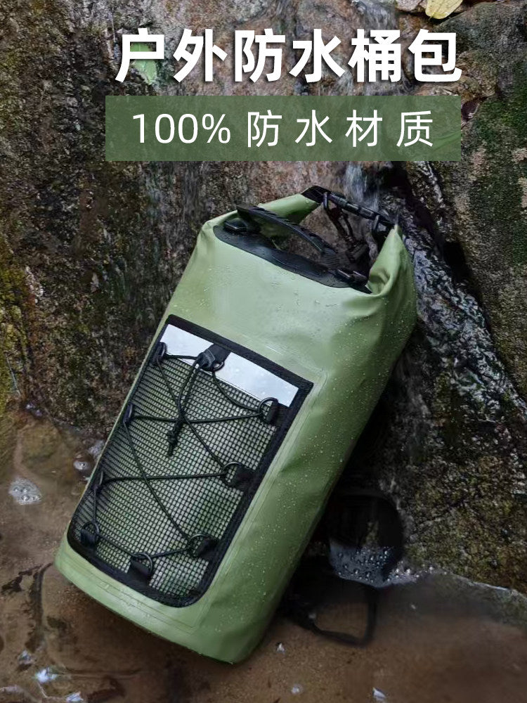 Outdoor Rafting Waterproof Bag with Mesh, Large Capacity Beach Bucket Bag
