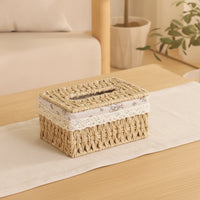 Tissue Box Cover Woven Tissue Box Holder Rattan-Style for Desk