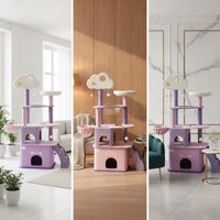 Cat Climbing Frame Cushioned Covered Feline Activity Center with Perches Indoor Feline Furniture for Cats