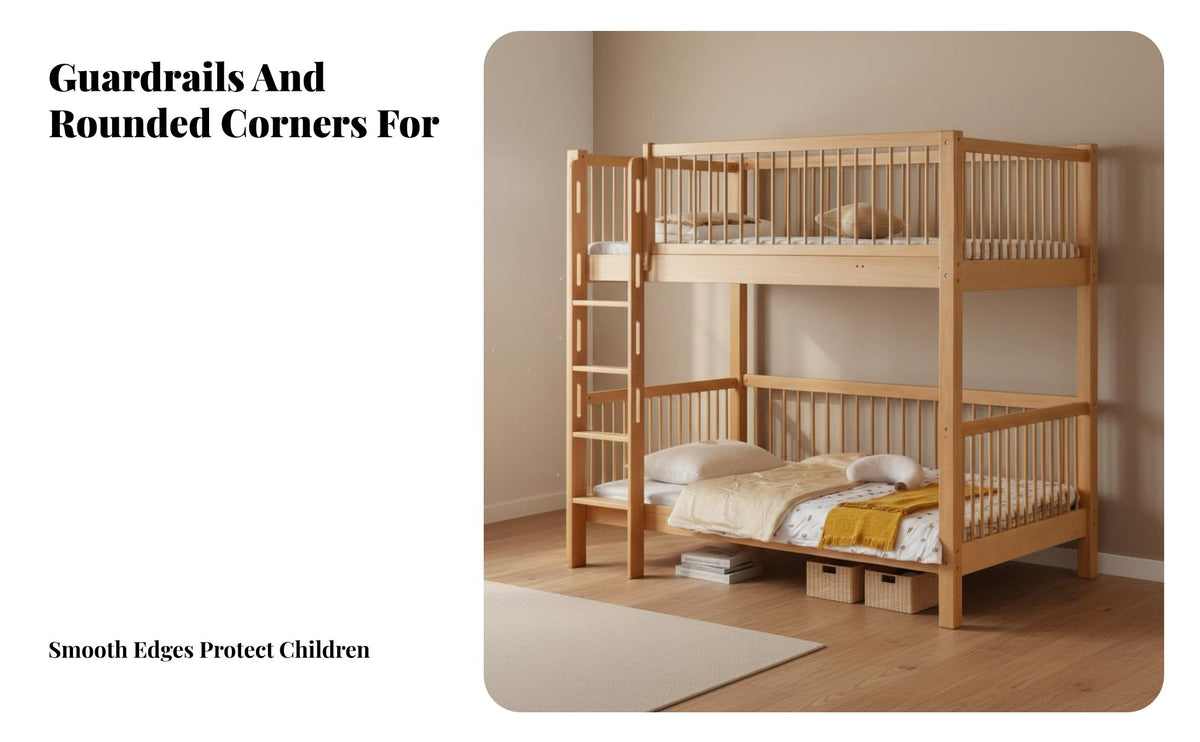 Solid Wood Bunk Bed Guardrail Wooden Bunk Bed Sturdy Construction Bedroom Furniture for Teenagers, Guests, Small Room, Dormitory, Apartment