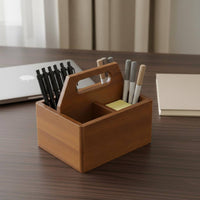 Multi-Compartment Storage Box Sturdy Wood Construction Handled Desktop Carrier