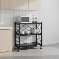 Three-Tier Storage Rack No-Installation Foldable Storage Rack Swivel Casters Foldable Metal Shelf