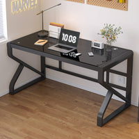 Reinforced Glass Computer Desk Wide Tabletop Metal Frame Office Desk Easy to Clean Modern Glass Top Workstation for Users, Adults, Study Room, Bedroom